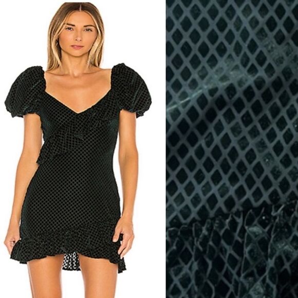 New Revolve X House of Harlow 1960 MEDINAH Mini Dress Hunter Green Velvet Small - Picture 1 of 14